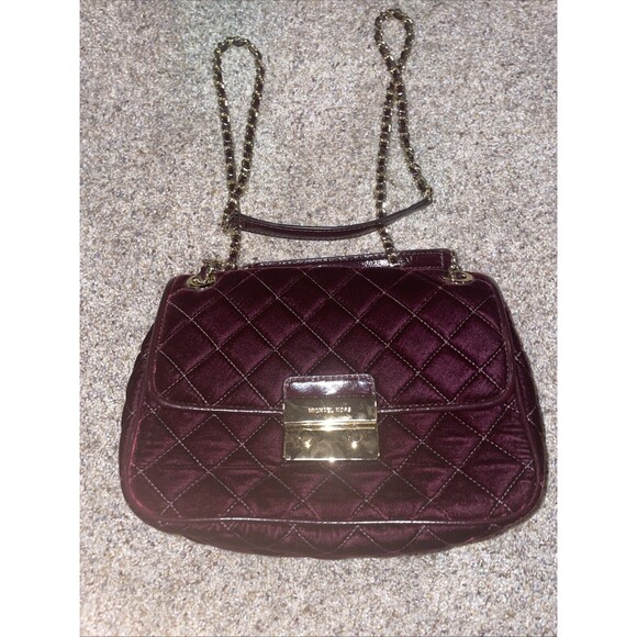 Michael Kors Sloan Red Velvet Quilted Purse New Without Tags - Picture 1 of 8